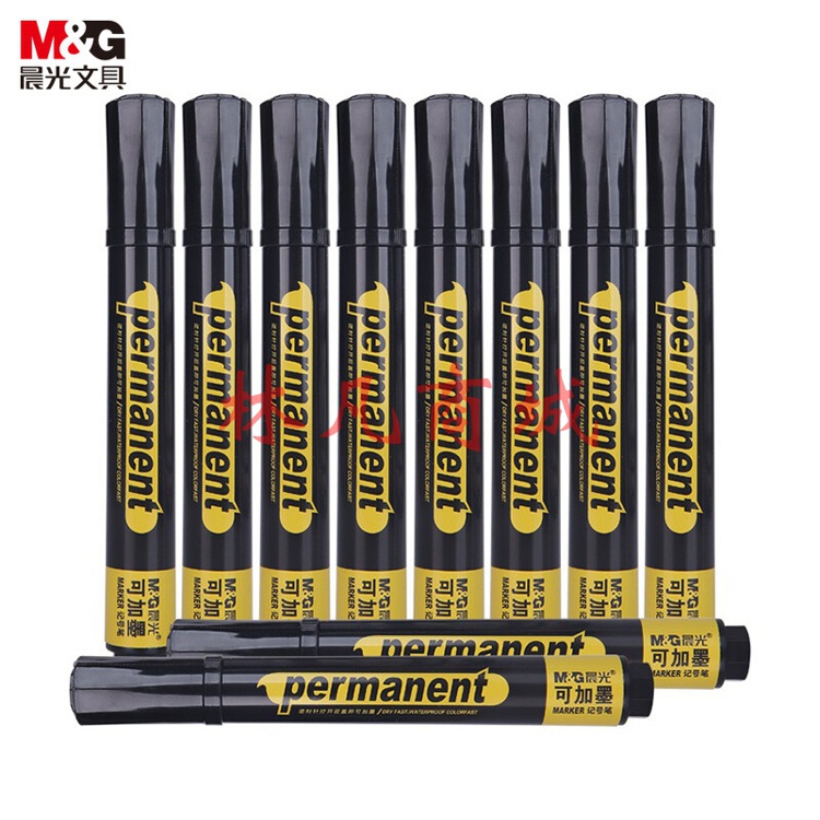 晨光(M&G)  黑色可加墨单头记号笔 大容量防水大头笔 快干油性马克笔 10支/盒APM26302