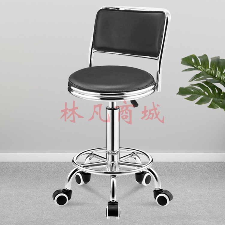 星恺（XINGKAI） 吧台椅可升降椅子凳子靠背转椅美容美发吧台凳实验室收银台椅子 黑色滑轮带靠背 HK1062