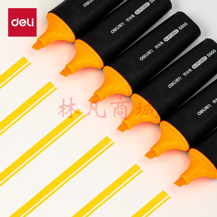 得力（deli）橙色荧光笔考试复习划重点醒目标记笔 物流办公学生通用水性记号笔 手账绘画可用10支 S600