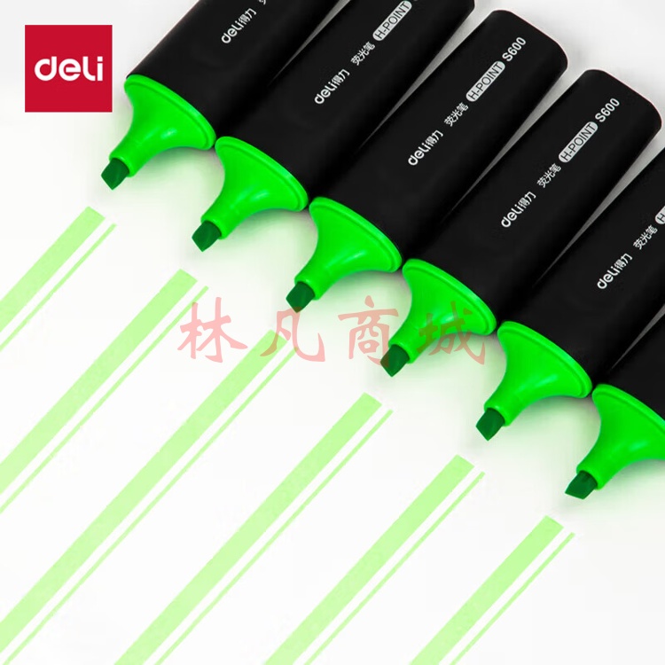 得力（deli）绿色荧光笔考试复习划重点醒目标记笔 物流办公学生通用水性记号笔 手账绘画可用10支 S600