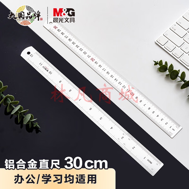 晨光(M&G)文具30cm铝合金直尺 测量绘图刻度尺子 双向刻度尺 办公用品 开学文具10个装ARL96027