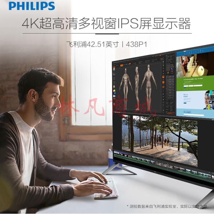 飞利浦（PHILIPS）显示器电脑 43英寸 4K/UHD IPS面板 10.7亿色 多源同屏电