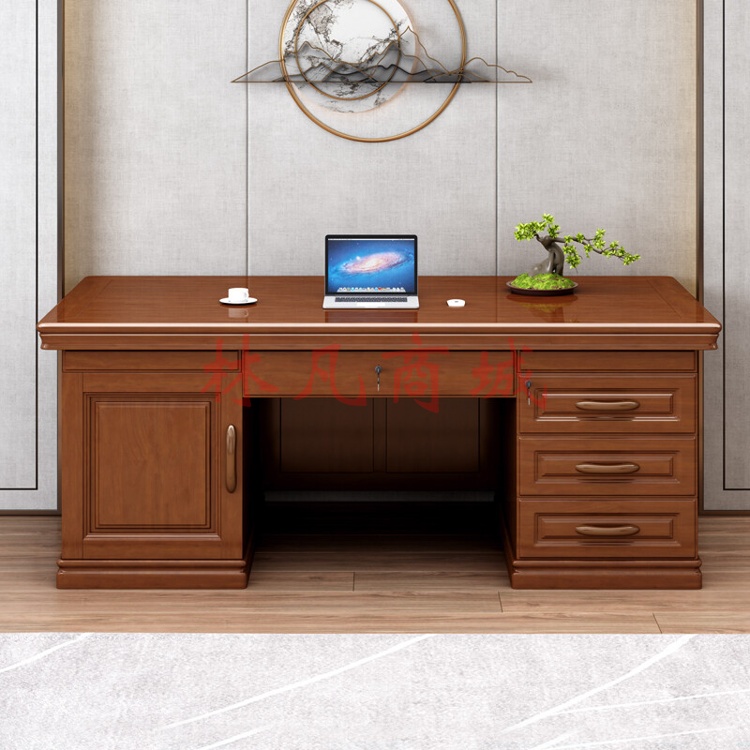 如澜实木办公桌老板桌总裁桌椅组合新中式大班台单人电脑桌家用写字书桌 39#1.4米桌(升级款